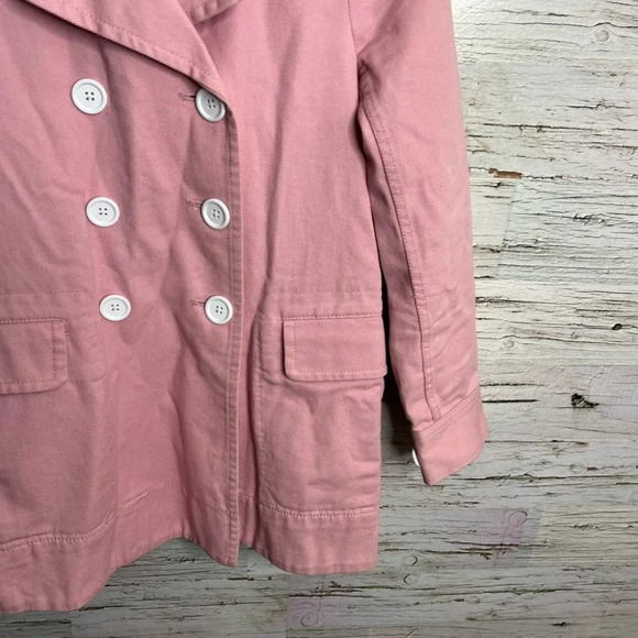 J crew pink trench coat white buttons size 0 jacket - Picture 3 of 11